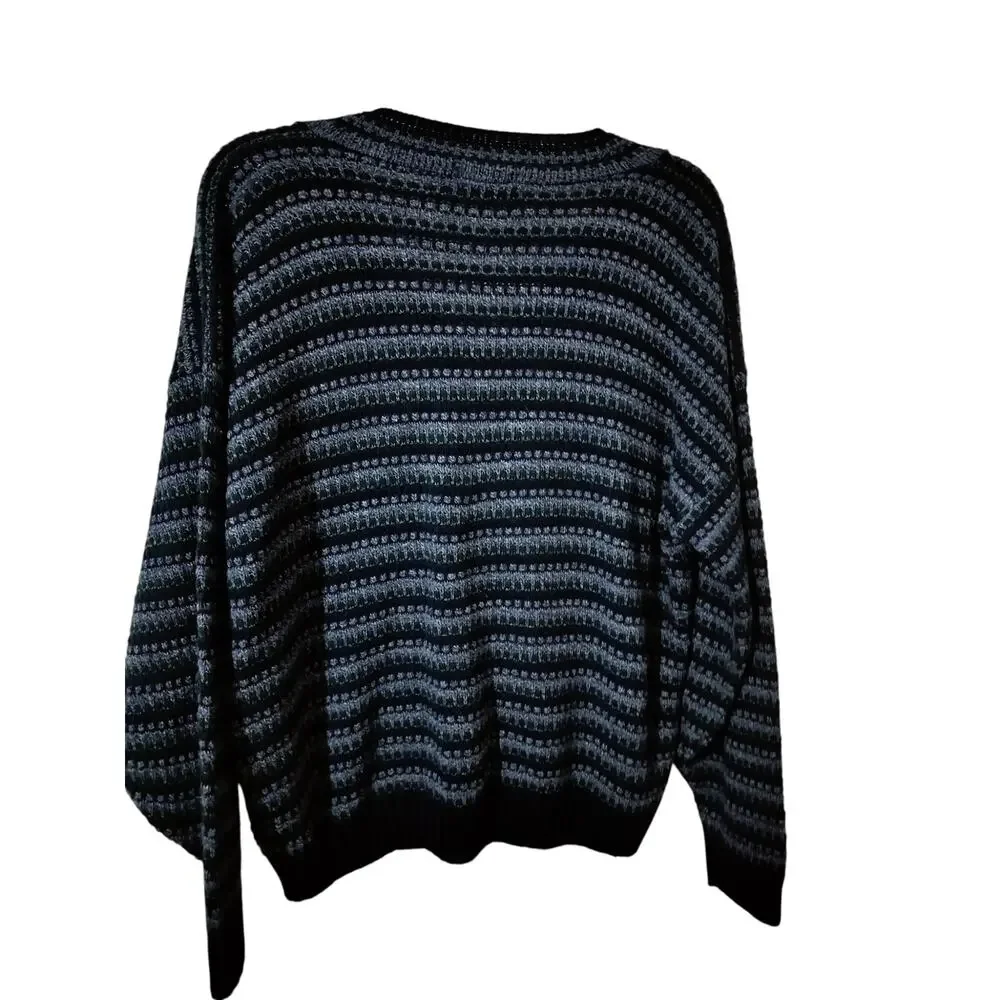 M1241)Vtg 80s The Men's Store at Sears XXL Preppy Hippy Blue Geo Knit Sweater